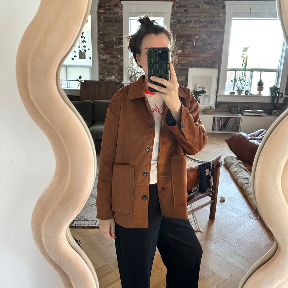 Faux Suede Blazer Chore Coat